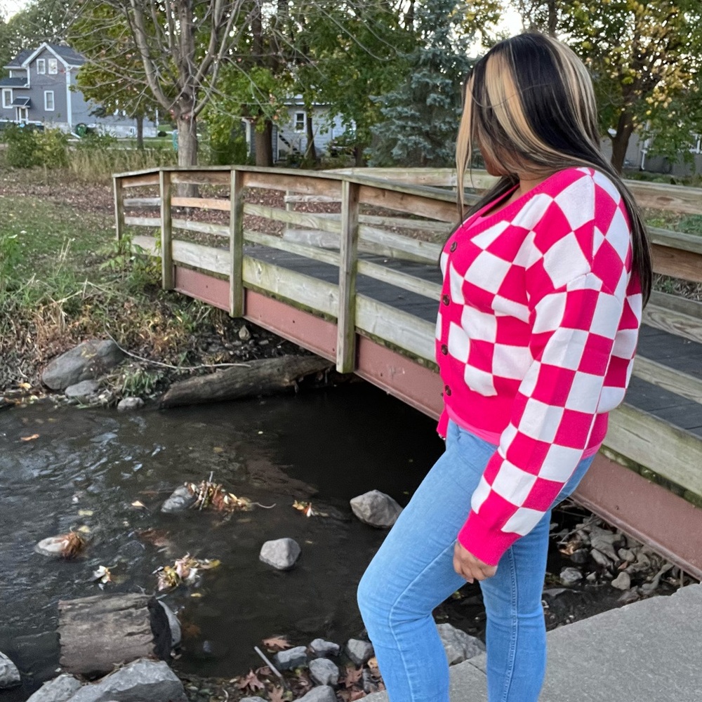 Pink Checkered Women's Sweater